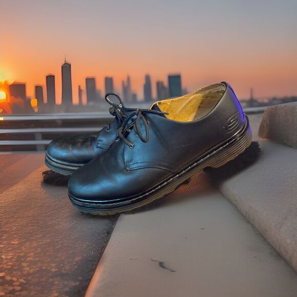 Skechers Mens Size 11 Y2K Shoes Chunky Sole Oxfords Leather‎ Lace Up Black Heavy - Picture 1 of 11